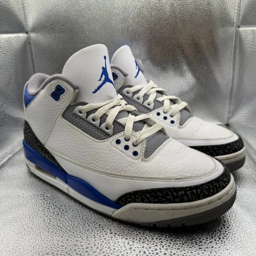 Size 10 Nike Air‎ Jordan 3 Retro White Racer Blue Black Mens Sneaker CT8532-145
